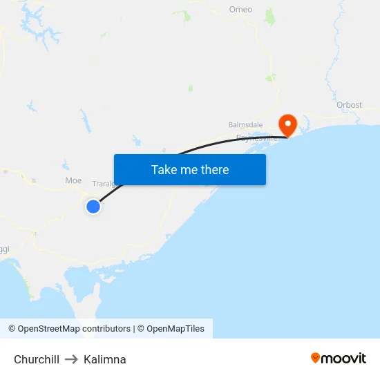 Churchill to Kalimna map