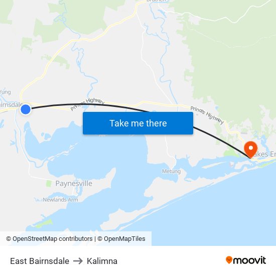 East Bairnsdale to Kalimna map