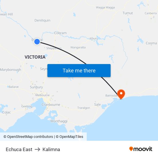 Echuca East to Kalimna map