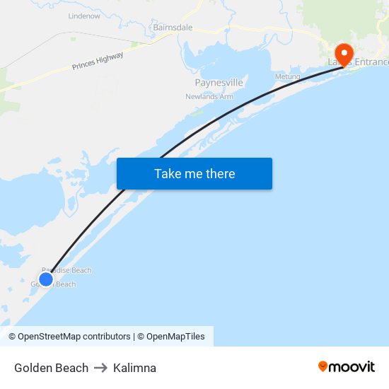 Golden Beach to Kalimna map