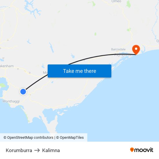 Korumburra to Kalimna map