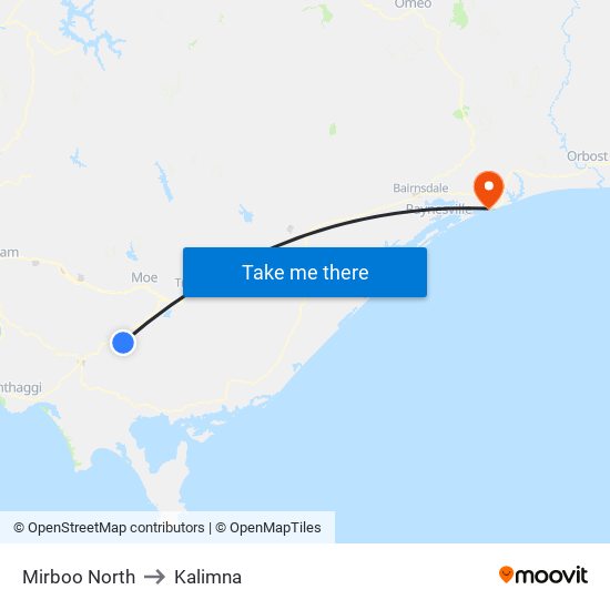Mirboo North to Kalimna map