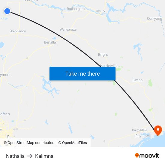 Nathalia to Kalimna map