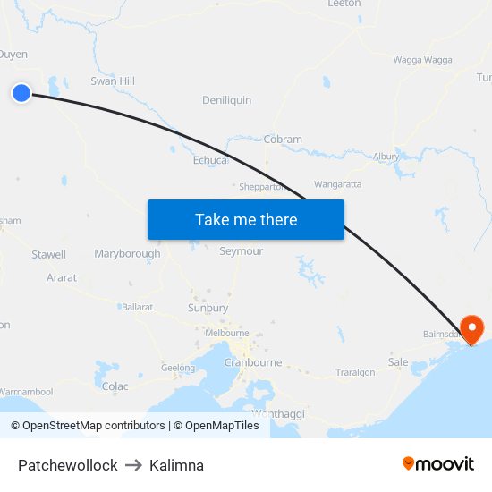 Patchewollock to Kalimna map