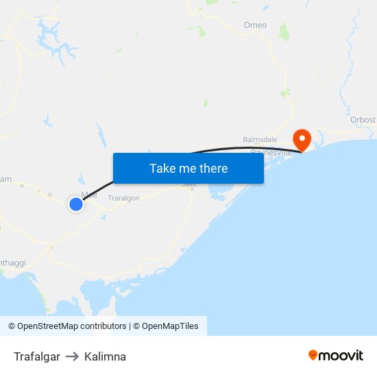 Trafalgar to Kalimna map