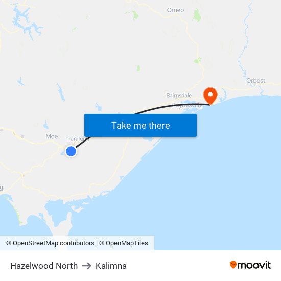 Hazelwood North to Kalimna map