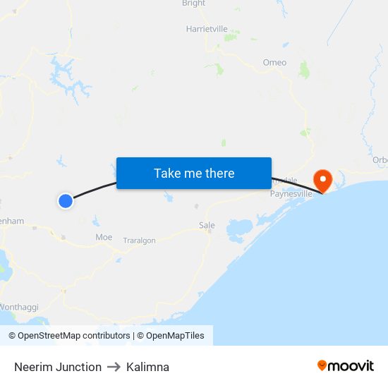 Neerim Junction to Kalimna map