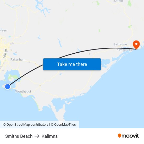 Smiths Beach to Kalimna map