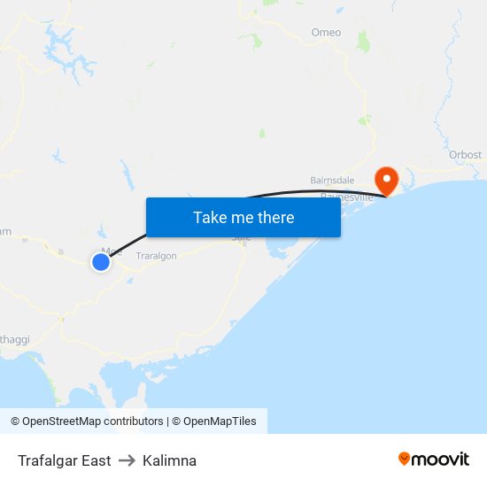 Trafalgar East to Kalimna map