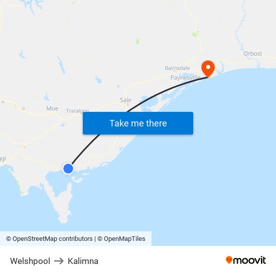 Welshpool to Kalimna map