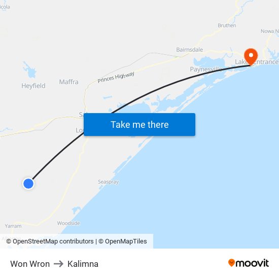 Won Wron to Kalimna map