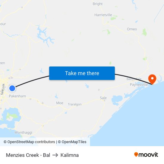 Menzies Creek - Bal to Kalimna map