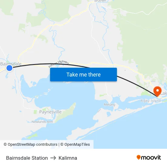 Bairnsdale Station to Kalimna map