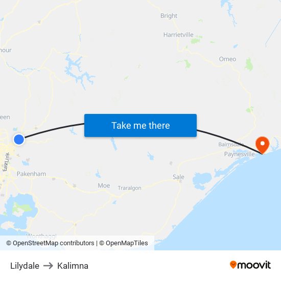 Lilydale to Kalimna map