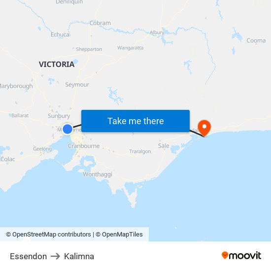 Essendon to Kalimna map