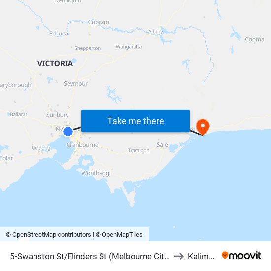 5-Swanston St/Flinders St (Melbourne City) to Kalimna map