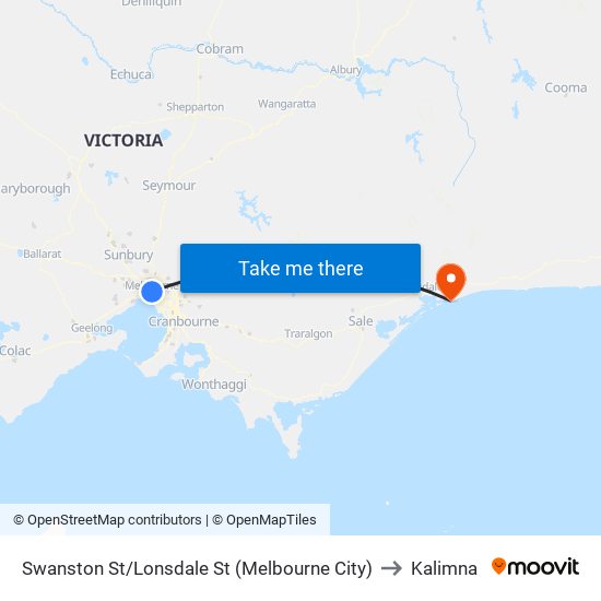 Swanston St/Lonsdale St (Melbourne City) to Kalimna map