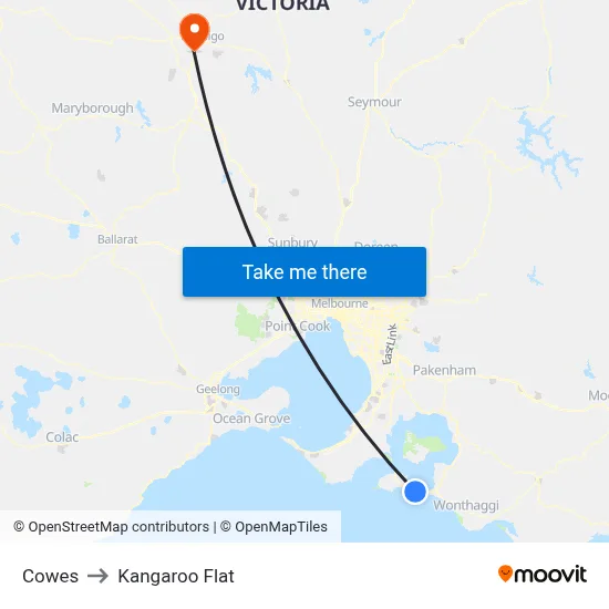 Cowes to Kangaroo Flat map