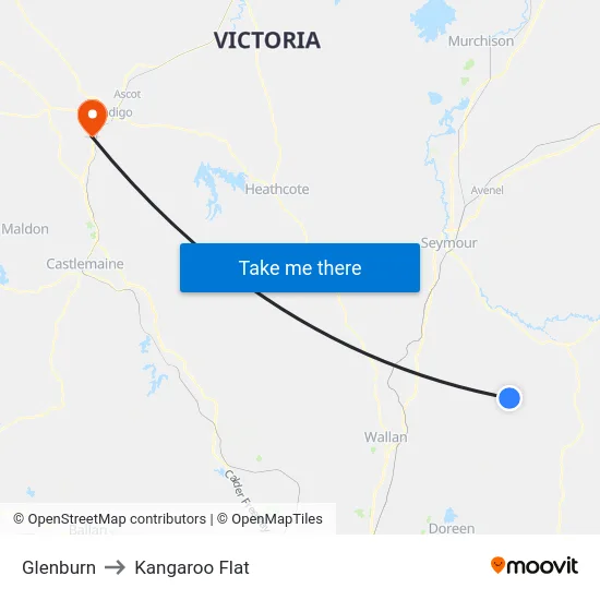 Glenburn to Kangaroo Flat map