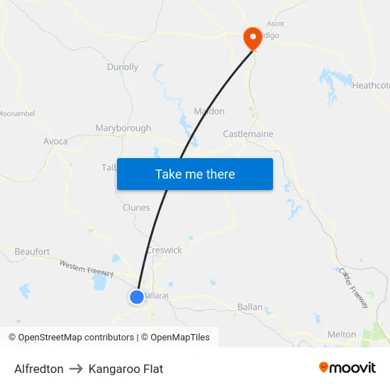 Alfredton to Kangaroo Flat map
