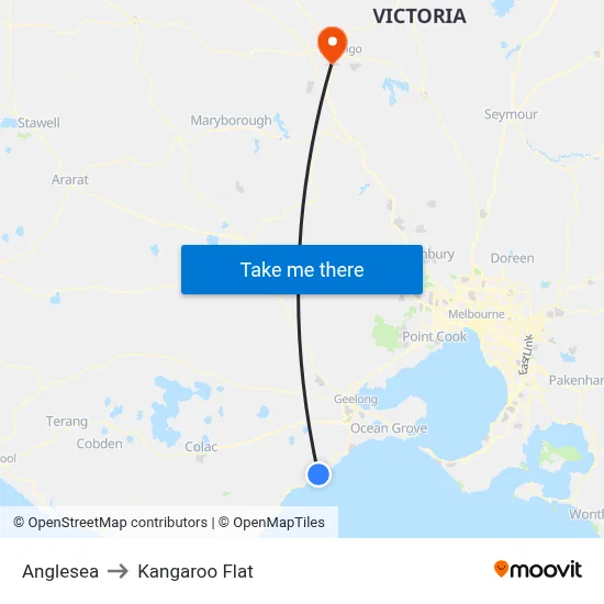 Anglesea to Kangaroo Flat map