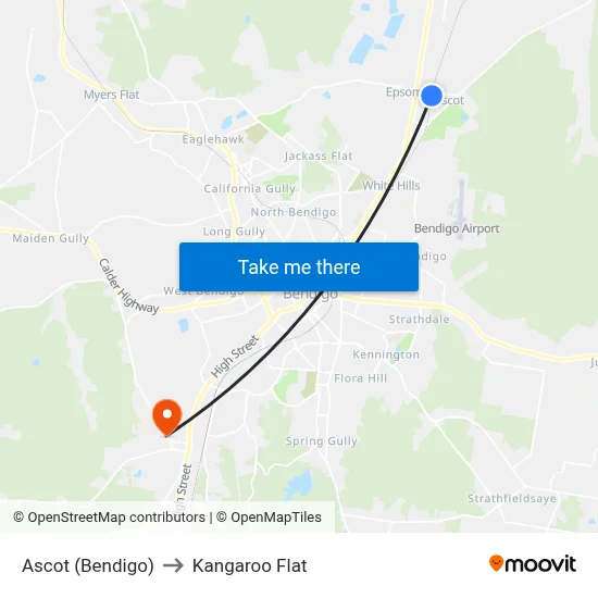 Ascot (Bendigo) to Kangaroo Flat map