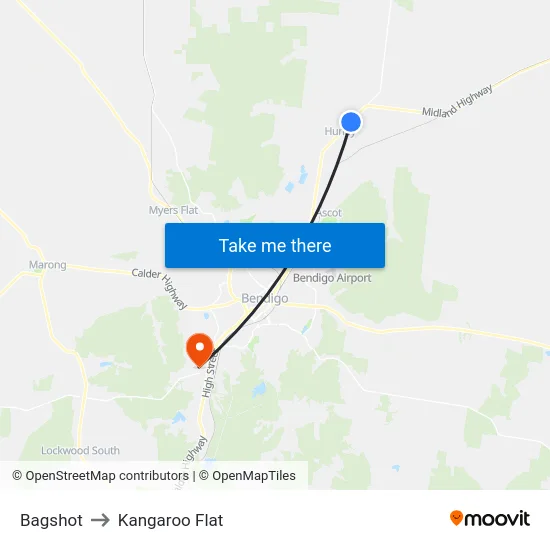 Bagshot to Kangaroo Flat map