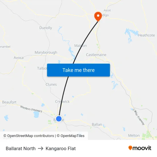 Ballarat North to Kangaroo Flat map