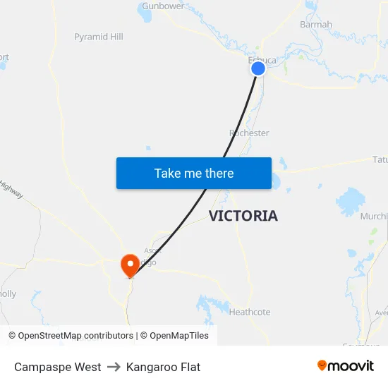Campaspe West to Kangaroo Flat map