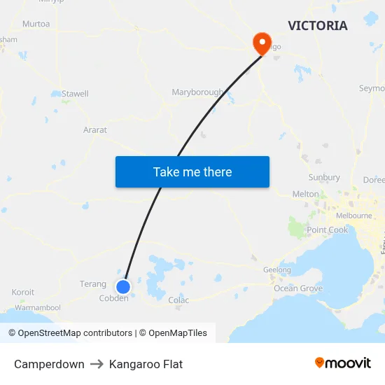 Camperdown to Kangaroo Flat map