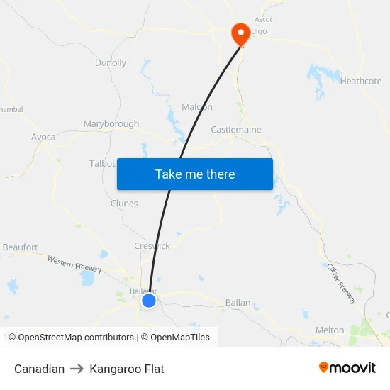 Canadian to Kangaroo Flat map