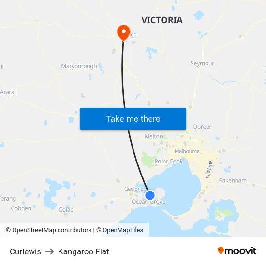 Curlewis to Kangaroo Flat map