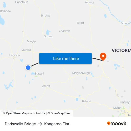Dadswells Bridge to Kangaroo Flat map