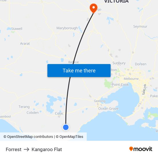 Forrest to Kangaroo Flat map