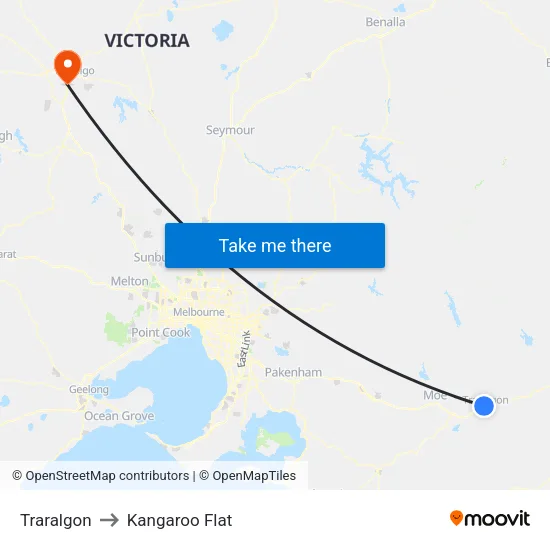 Traralgon to Kangaroo Flat map