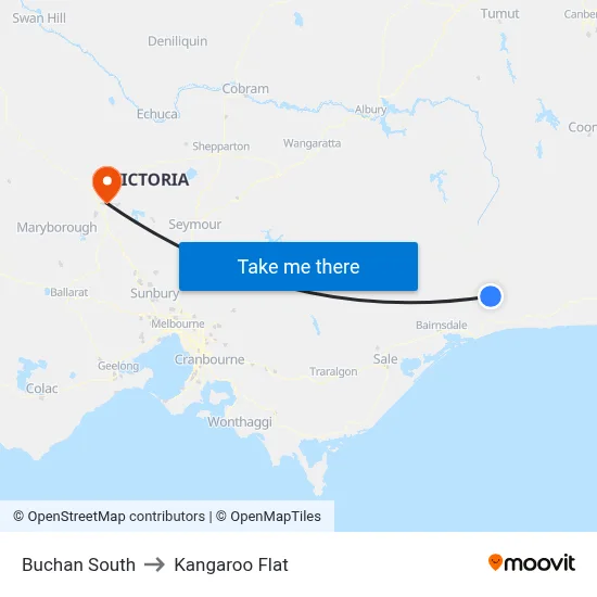 Buchan South to Kangaroo Flat map