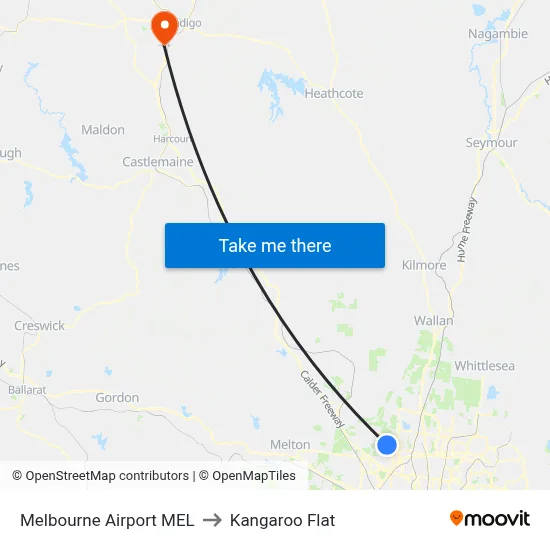 Melbourne Airport MEL to Kangaroo Flat map