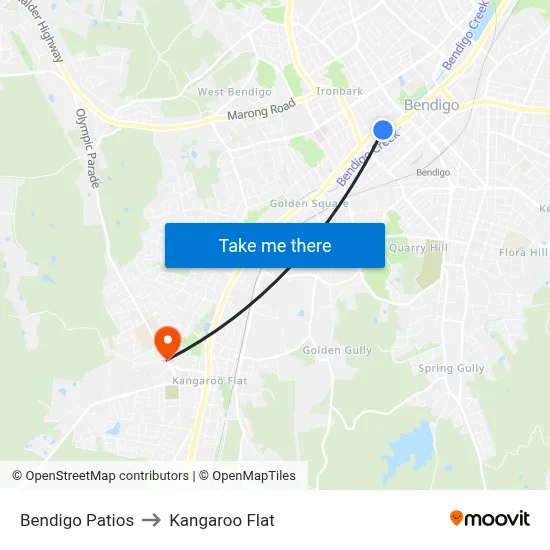 Bendigo Patios to Kangaroo Flat map