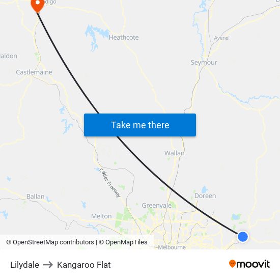 Lilydale to Kangaroo Flat map