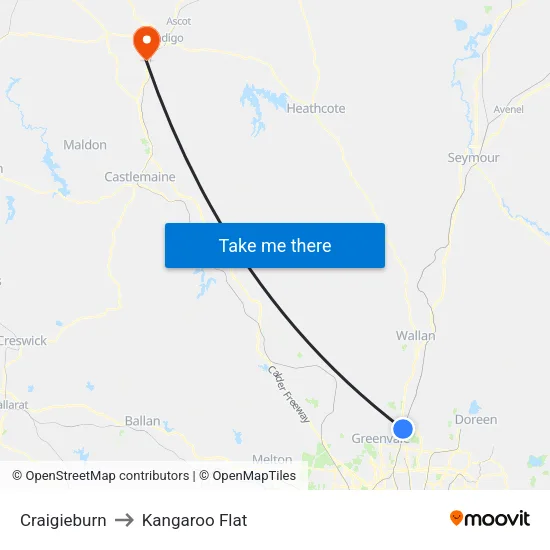 Craigieburn to Kangaroo Flat map