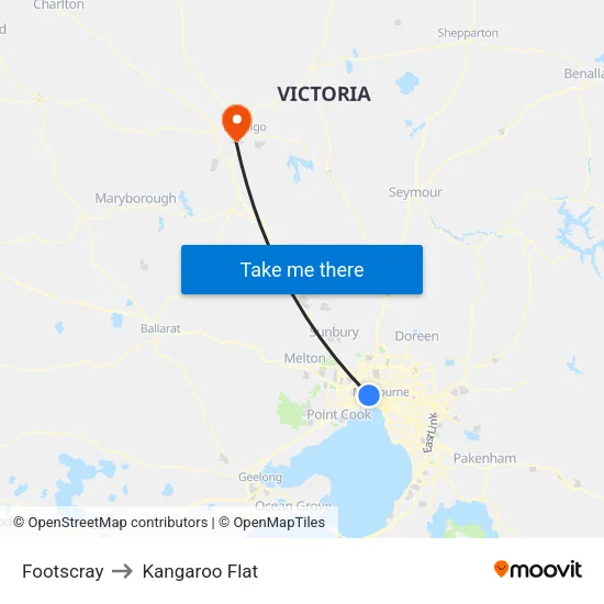 Footscray to Kangaroo Flat map