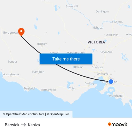 Berwick to Kaniva map