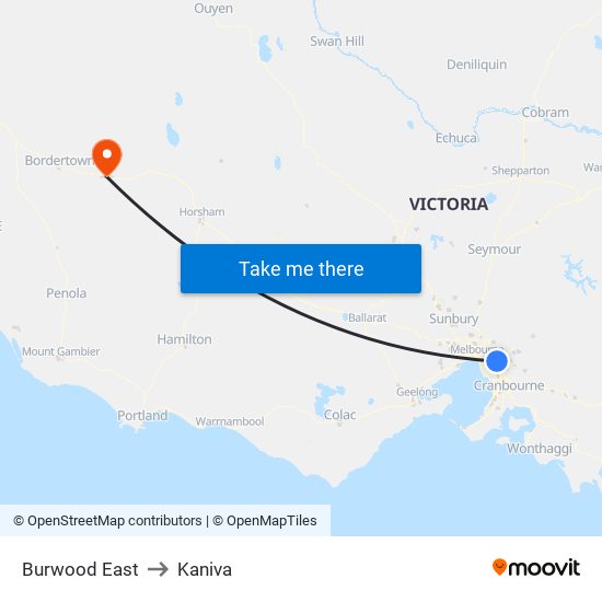 Burwood East to Kaniva map