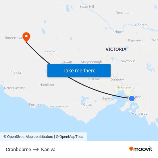 Cranbourne to Kaniva map