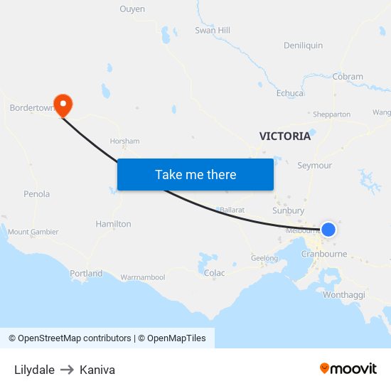 Lilydale to Kaniva map