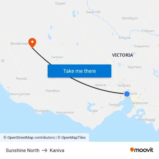 Sunshine North to Kaniva map