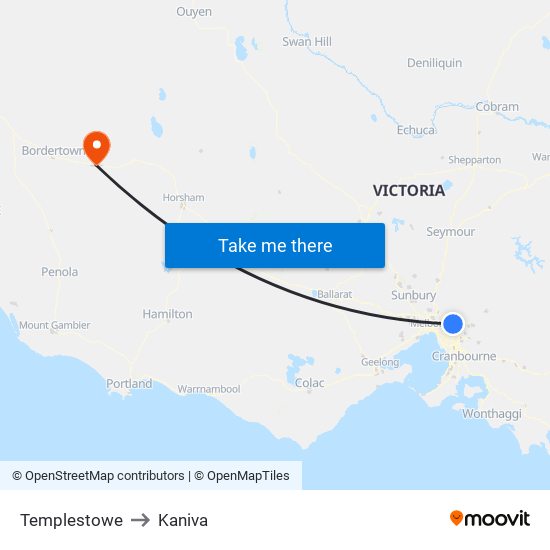 Templestowe to Kaniva map