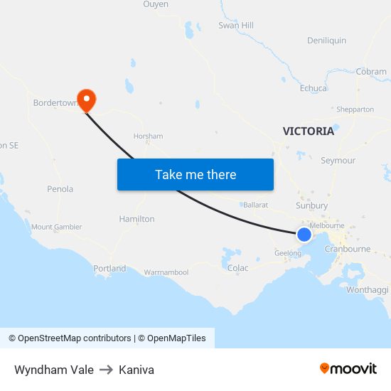 Wyndham Vale to Kaniva map