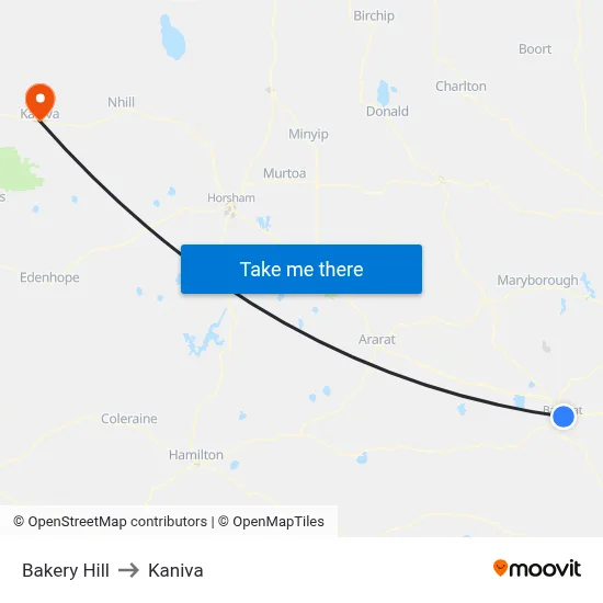 Bakery Hill to Kaniva map
