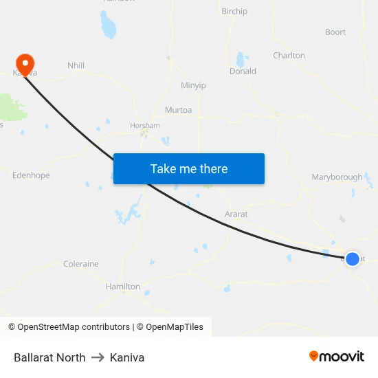 Ballarat North to Kaniva map